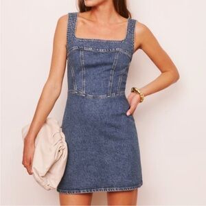 REFORMATION Davies Organic Denim Bustier Mini Dress